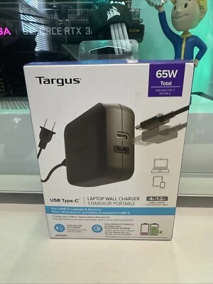 Targus 65W USB Type-C / USB-A Laptop Wall Charger W/ 4ft/1.2m Cable - APA104BT - Image 1 of 4