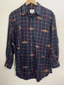 Vtg Equestrian Horses Window Pane Plaid Old Money Luxe Preppy Shirt M Academia - Picture 1 of 11