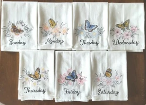 MARIPOSAS Y FLORES DÍAS DE LA SEMANA MACH. HARINA BORDADA SACO TOALLAS PLATO - Imagen 1 de 8
