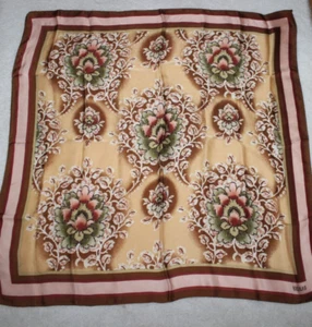 Bill Blass Scarf Brown Gold Pink Floral Striped Border  30 x 30 Vintage - Picture 1 of 4