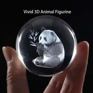 Wolf Panda Crystal Ball 3D Laser Engraved Decorative Glass Sphere with Stand new - Picture 1 of 13