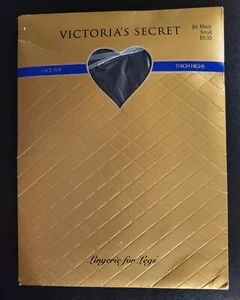 Medias altas hasta el muslo vintage Victorias Secret de encaje - talla pequeña - negro azabache - Imagen 1 de 3