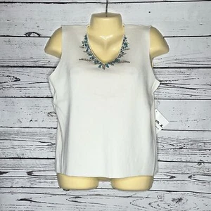 Blusa sin mangas Joseph A. Nueva con etiquetas talla XL blanca - adornada con cuentas - Imagen 1 de 4