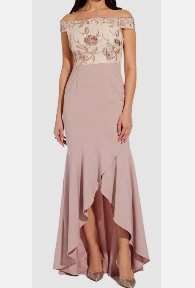 Adrianna Papell Womens Pink Embroidered Evening Dress Gown Petites 4p BHFO 9670