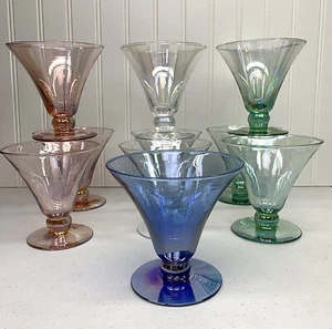 AVON Set of 10 Iridescent Footed Ice Cream Bowls 5" Tall Blue/Taupe/Clear/Green - Picture 1 of 6