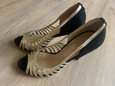 Ivanka Trump It Claudine Gold & Black Leather Upper Stilettos 8.5 Heel Party - Image 1 of 4