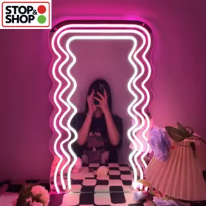 Wave Mirror Neon Sign USB Powered LED Mirror Neon Sign for Bedroom Wall Salon De - Picture 1 of 13