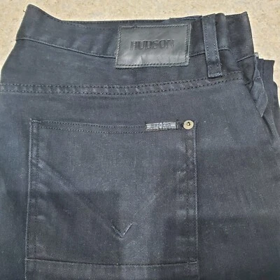 MENS SIZE 36 X 26 BLACK HUDSON SARTOR SLOUCHY SKINNY JEANS BUTTON FLY - Image 1 of 4