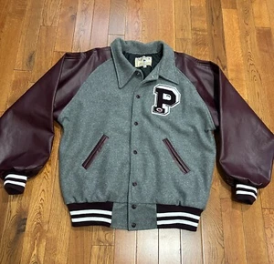 VTG Maverick Varsity Letterman Jacket w/ Letter P Maroon & Gray Thick & Heavy XL - Picture 1 of 11