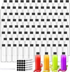 100 Pcs 4oz Mini Plastic Juice Bottles with Caps Clear Shot clear - Picture 1 of 6