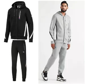 MEN'S PUMA BMW MOTORSPORT MMS HOODED SWEAT JACKET & PANTS TRACKSUITS BLACK GREY - Picture 1 of 14