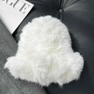 New Real Rabbit Fur Fisherman's Hat for Women Winter Warm Rabbit Fur Caps Soft - Picture 1 of 32