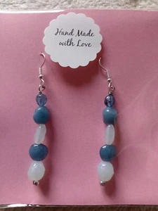 🎀Silver Plated Sodalite Dangle Earrings... Handmade🎀 - Picture 1 of 2