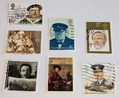 7 Historical figures-themed stamps (Elizabeth II, vintage) - Image 1 of 4