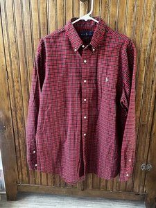 Camisa de vestir Ralph Lauren calce clásico para hombre con botones talla XL roja negra a cuadros - Imagen 1 de 10