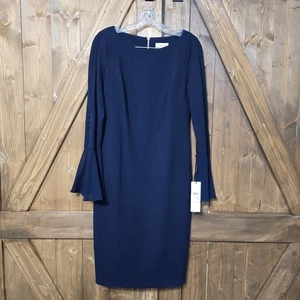 Vestido Vaina Calvin Klein Azul Marino Manga Campana Talla 8 Nuevo con Etiquetas Elastizado Carrera Precio de venta sugerido por el fabricante $134 - Imagen 1 de 7