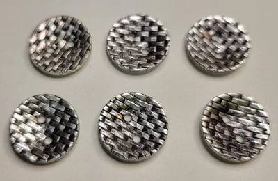 Silver Metal Woven Pattern 2-Hole Buttons Set of 6 Round Textured Sewing Craft - Image 1 of 4