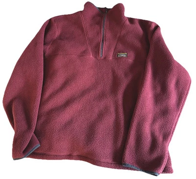 LL Bean 1/4 Zip Fleece Pullover Sweater Unisex  Men’s XXL Burgundy Mock Neck - Image 1 of 4
