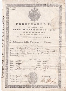 KK834-FERDINANDO II°-RE DEL REGNO DELLE 2 SICILIE-CARTA DI PASSAGGIO - Picture 1 of 1