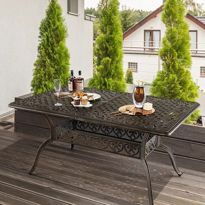 59" Patio Rectangle Dining Table Outdoor Cast Aluminum Table w/ Umbrella Hole - Image 1 of 4