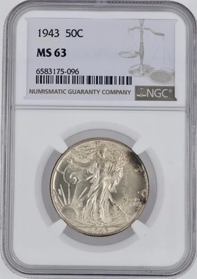 Meio dólar 1943-P Walking Liberty NGC MS63 - Imagem 1 de 2