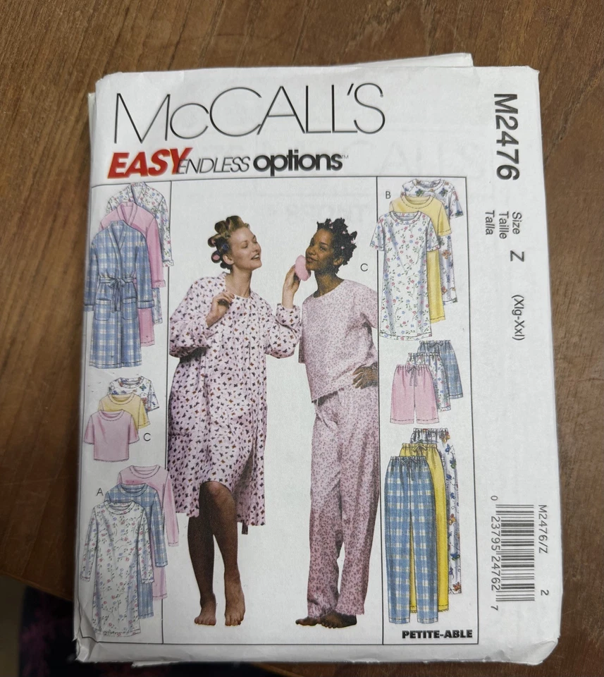 McCalls 2476 Misses' Robe Nightgown Top Pants Shorts Sz XL-XXL UC VTG Pattern - Image 1 of 1