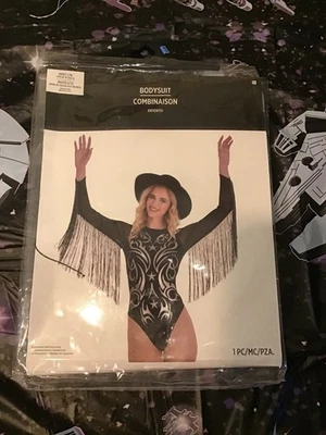 Cowgirl Black/silver Woman Bodysuit Costume Size L/XL -NEW - Image 1 of 2