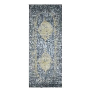 3'x8' Gray Zoroastrian Medallion Design WoolSilk Runner Hand Knotted Rug G87688 - Picture 1 of 10