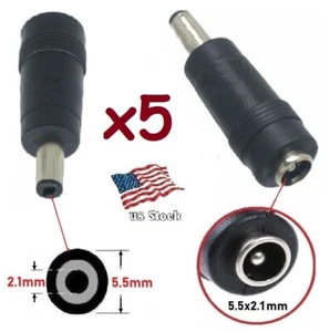 x5 DC Power 5.5x2.1mm Macho Plug a 5.5x2.1mm Hembra Jack Adaptador Conector (C1) - Imagen 1 de 7
