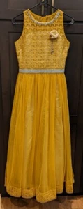 Girl's Mebaz Indian Anarkali Dress Yellow - 34 (9-10 yrs) - Picture 1 of 6