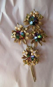 Vintage Hobe Wassermelone Rivoli Strass Blume Floral Anstecknadel Brosche - Bild 1 von 4