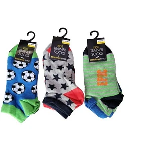 Essential Style 3 x 2 Pairs Kids Boys Girls Trainer Socks Multicolour Size 9-12 - Picture 1 of 9