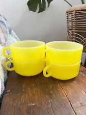 Vintage Glasbake Glass Set 4 Large Soup Mugs Yellow With Handles