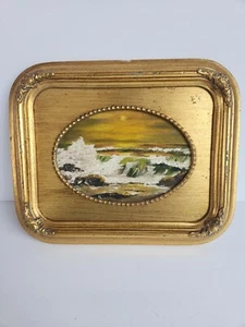 Cornice Oil on Tela Mare Paesaggio Vintage Art Déco Vittoriano Spessa Tono Oro - Foto 1 di 10