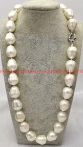 AAA++ LARGE FASHION 20MM SOUTH SEA WHITE BAROQUE SHELL PEARL NECKLACE 18-36" - Picture 1 of 12