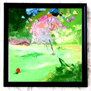 ORIGINAL Oil Painting Tree of Life Morden Art Landscape Textured 3d Signed Apple - Picture 1 of 9
