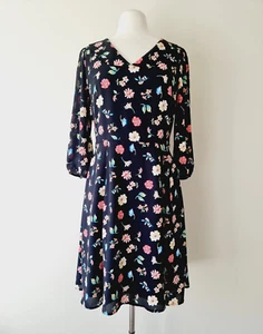 REVIEW Floral 3/4 Sleeve V-Neck A-Line Dress SIZE 12 - Picture 1 of 5