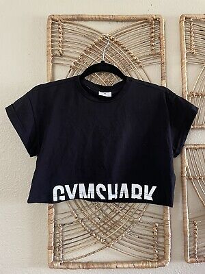 Gymshark Black Fraction Logo Crop Top Short Sleeve Shirt Women's Size XS • 24.99€