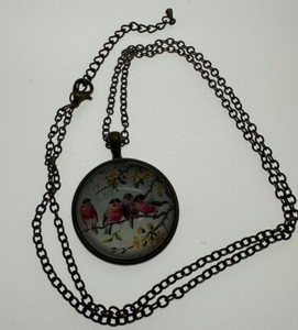 Vintage Hotcakes Designs Metal Resin Necklace Bubble Pendant Bird Estate Find