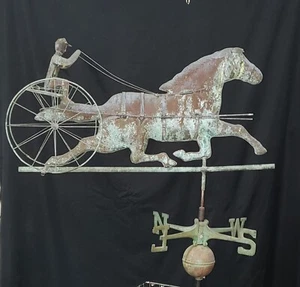 Large 1800's Copper Horse & Carriage Weather Vane with Pole 34" x 62" GS00406 - Picture 1 of 19