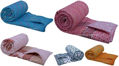 Lote de 5 piezas Manta Doble Jaipuri Edredón Rajai Estampado a Mano Floral Algodón Indio Rajai Foto 1 de 4