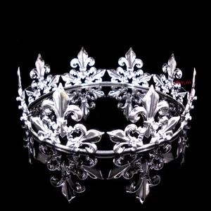 Corona re da uomo imperiale medievale fiore di giglio argento altezza 5,5 cm 56,5 cm cerchio - Foto 1 di 3