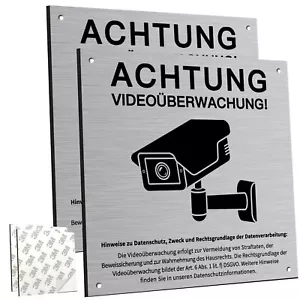 2 Stück Achtung Videoüberwachung Schild Privatgrundstück mit DSGVO Hinweis 15... - Picture 1 of 7