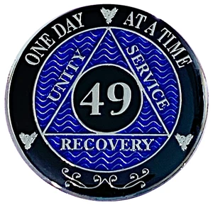 AA 49 Year Coin Blue, Silver Color Plated Medallion, Alcoholics Anonymous Coin - Bild 1 von 2