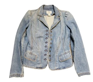 Polo Jeans Co Ralph Lauren Womens M Denim Military Blazer Jacket Fits S - Picture 1 of 5