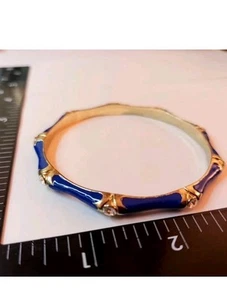 Kobaltblau Emaille & goldfarbenes Metall österreichischer Kristall 7" Armreif Armband - Bild 1 von 5