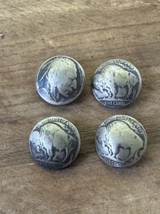 Vintage Indianerkopf Büffel Nickel Knöpfe gewölbt Western umfunktioniert 4er Set - Bild 1 von 11