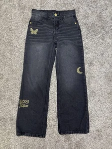 Girls Size 8 Black Denim Rhinestone Wicked Jeans Justice - Picture 1 of 8