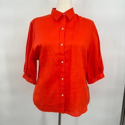 Camisa Clásica Lauren Ralph Lauren Wms Lino Abotonada XL Top Naranja Tumérica Foto 1 de 4