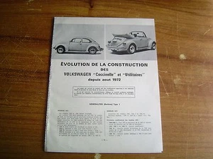 REVUE TECHNIQUE évolution des VOLKSWAGEN VW COCCINELLE et COMBI depuis août 1972 - Imagen 1 de 1